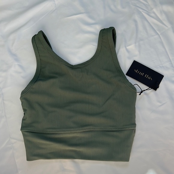 Strut This Ribbed Piper Sports Bra in Sage - Picture 4 of 5